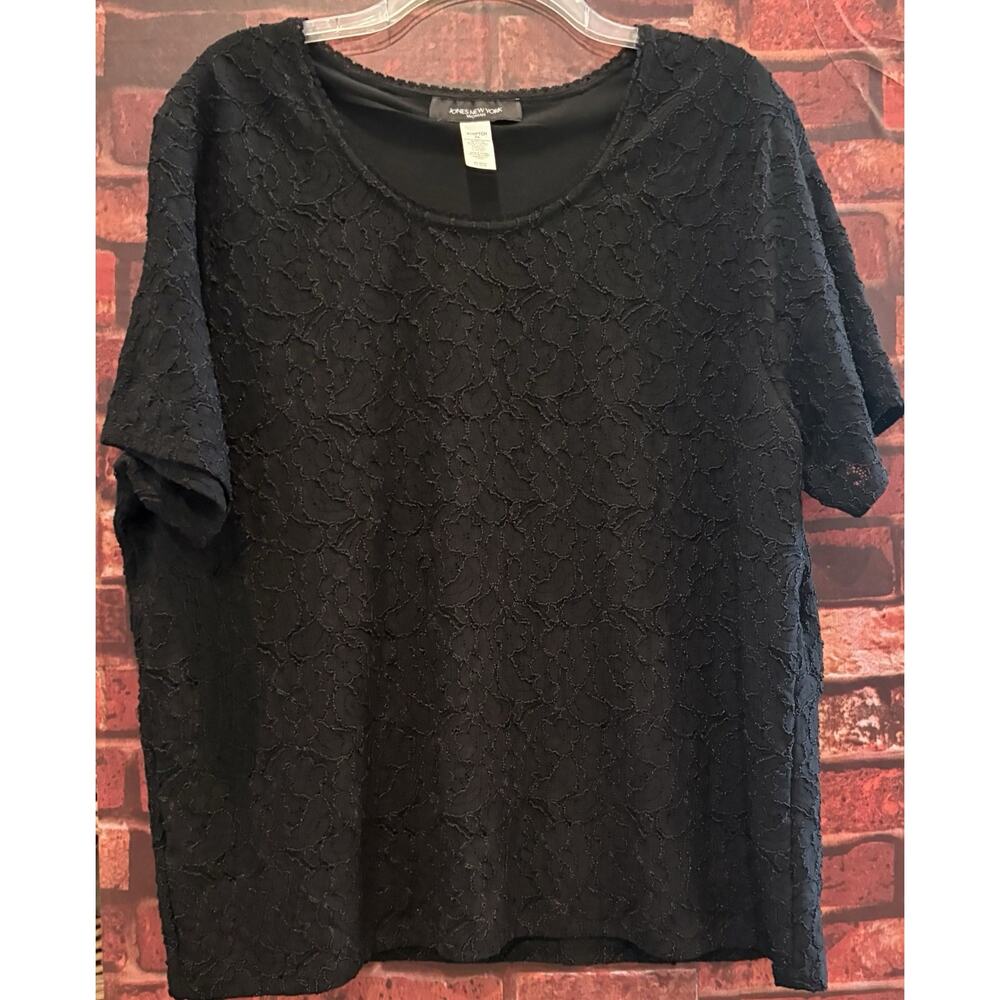 Jones New York Black Lace Knit Overlay Top Size 2X